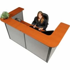 Interion By Global Industrial Interion® U-Shaped Reception Station, 88" W x 44"D x 44"H, Cherry Counter, Gray Panel