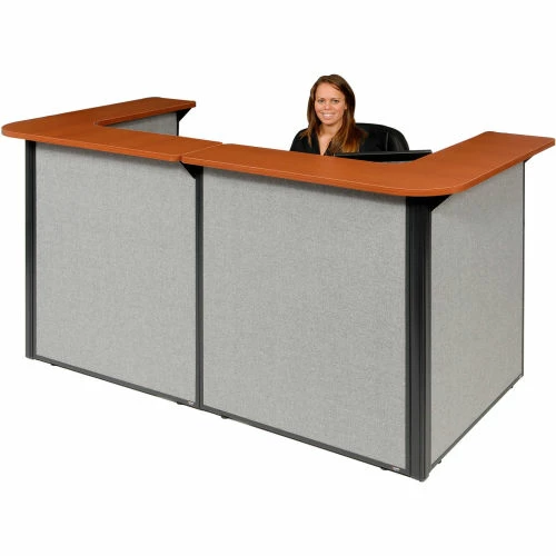 Interion By Global Industrial Interion® U-Shaped Reception Station, 88" W x 44"D x 44"H, Cherry Counter, Gray Panel - Image 2