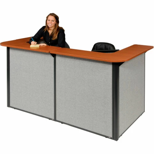 Interion By Global Industrial Interion® U-Shaped Reception Station, 88" W x 44"D x 44"H, Cherry Counter, Gray Panel - Image 3