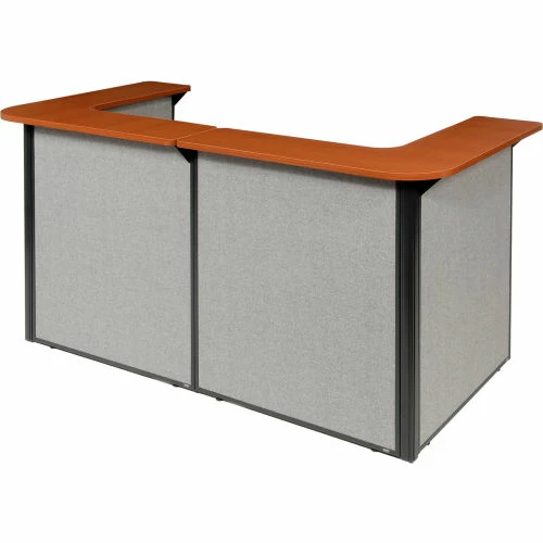 Interion By Global Industrial Interion® U-Shaped Reception Station, 88" W x 44"D x 44"H, Cherry Counter, Gray Panel - Image 4
