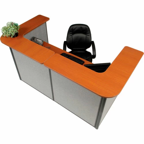 Interion By Global Industrial Interion® U-Shaped Reception Station, 88" W x 44"D x 44"H, Cherry Counter, Gray Panel - Image 6