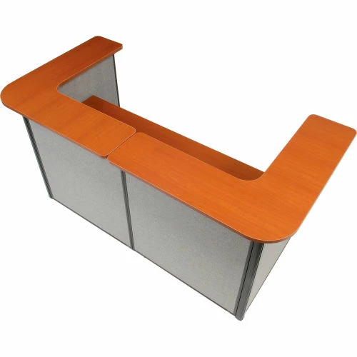 Interion By Global Industrial Interion® U-Shaped Reception Station, 88" W x 44"D x 44"H, Cherry Counter, Gray Panel - Image 7