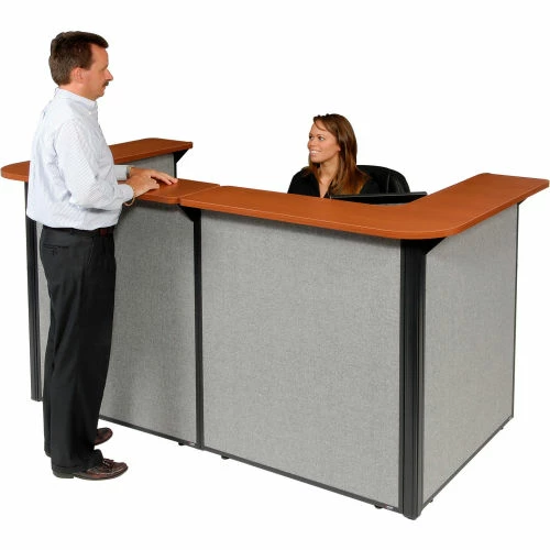 Interion By Global Industrial Interion® U-Shaped Reception Station, 88" W x 44"D x 44"H, Cherry Counter, Gray Panel - Image 8