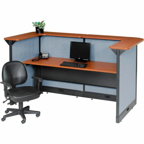 Interion By Global Industrial Interion® U-Shaped Electric Reception Station, 88"W x 44"D x 46"H, Cherry Counter, Blue Panel - Image 2