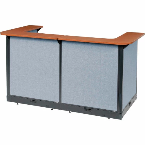 Interion By Global Industrial Interion® U-Shaped Electric Reception Station, 88"W x 44"D x 46"H, Cherry Counter, Blue Panel - Image 3