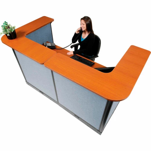 Interion By Global Industrial Interion® U-Shaped Electric Reception Station, 88"W x 44"D x 46"H, Cherry Counter, Blue Panel - Image 4