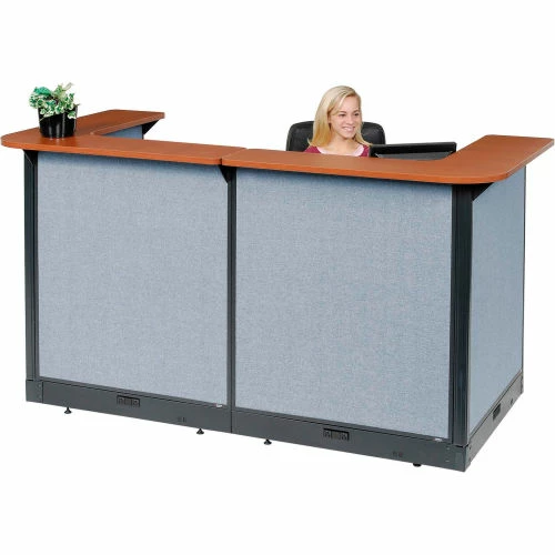 Interion By Global Industrial Interion® U-Shaped Electric Reception Station, 88"W x 44"D x 46"H, Cherry Counter, Blue Panel - Image 5