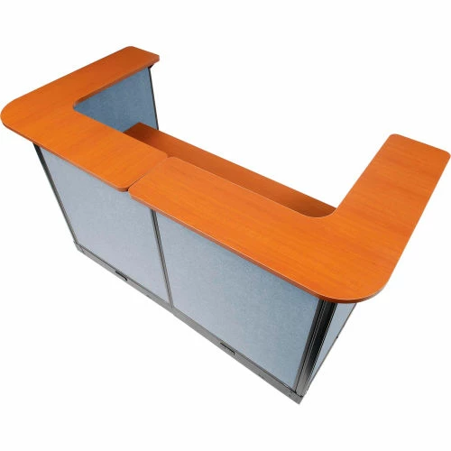 Interion By Global Industrial Interion® U-Shaped Electric Reception Station, 88"W x 44"D x 46"H, Cherry Counter, Blue Panel - Image 6