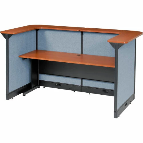 Interion By Global Industrial Interion® U-Shaped Electric Reception Station, 88"W x 44"D x 46"H, Cherry Counter, Blue Panel - Image 7