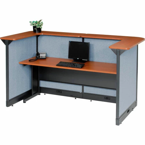 Interion By Global Industrial Interion® U-Shaped Electric Reception Station, 88"W x 44"D x 46"H, Cherry Counter, Blue Panel - Image 8