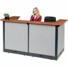 Interion By Global Industrial Interion® U-Shaped Electric Reception Station, 88"W x 44"D x 46"H, Cherry Counter, Gray Panel