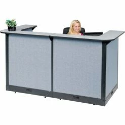 Interion By Global Industrial Interion® U-Shaped Electric Reception Station, 88"W x 44"D x 46"H, Gray Counter, Blue Panel