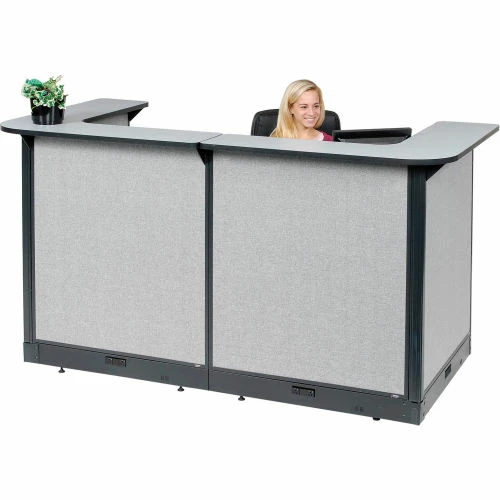 Interion By Global Industrial Interion® U-Shaped Electric Reception Station, 88"W x 44"D x 46"H, Gray Counter, Gray Panel
