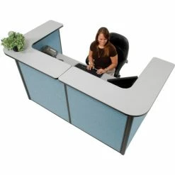Interion By Global Industrial Interion® U-Shaped Reception Station, 88" W x 44"D x 44"H, Gray counter, Blue Panel