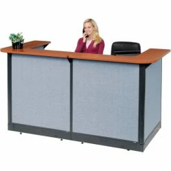 Interion By Global Industrial Interion® U-Shaped Reception Station With Raceway, 88"W x 44"D x 46"H, Cherry Counter