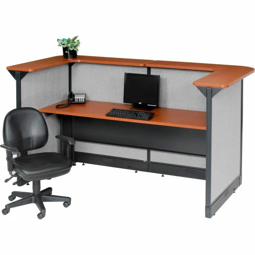 Interion By Global Industrial Interion® U-Shaped Reception Station w/Raceway 88"W x 44"D x 46"H Cherry Counter Gray Panel - Image 2