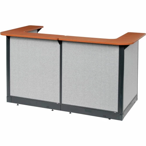 Interion By Global Industrial Interion® U-Shaped Reception Station w/Raceway 88"W x 44"D x 46"H Cherry Counter Gray Panel - Image 3