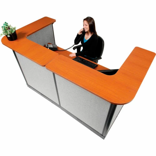 Interion By Global Industrial Interion® U-Shaped Reception Station w/Raceway 88"W x 44"D x 46"H Cherry Counter Gray Panel - Image 4