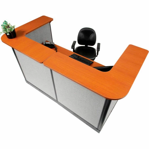 Interion By Global Industrial Interion® U-Shaped Reception Station w/Raceway 88"W x 44"D x 46"H Cherry Counter Gray Panel - Image 9