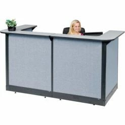 Interion By Global Industrial Interion® U-Shaped Reception Station With Raceway, 88"W x 44"D x 46"H, Gray Counter, Blue Panel