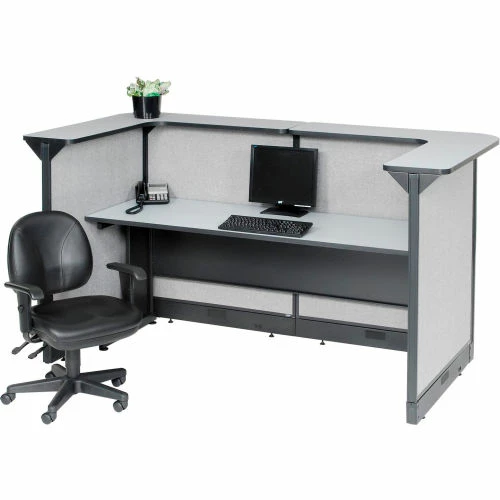 Interion By Global Industrial Interion® U-Shaped Reception Station With Raceway, 88"W x 44"D x 46"H, Gray Counter, Gray Panel - Image 3