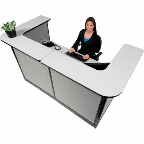 Interion By Global Industrial Interion® U-Shaped Reception Station With Raceway, 88"W x 44"D x 46"H, Gray Counter, Gray Panel - Image 4