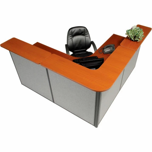 Interion By Global Industrial Interion® L-Shaped Reception Station, 80"W x 80"D x 44"H, Cherry Counter, Gray Panel - Image 3