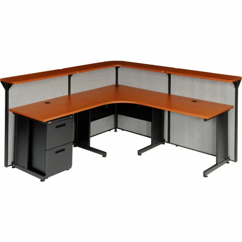 Interion By Global Industrial Interion® L-Shaped Reception Station, 80"W x 80"D x 44"H, Cherry Counter, Gray Panel - Image 4