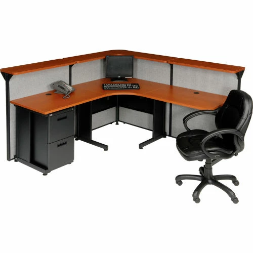 Interion By Global Industrial Interion® L-Shaped Reception Station, 80"W x 80"D x 44"H, Cherry Counter, Gray Panel - Image 5