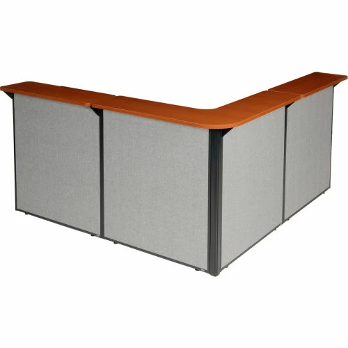 Interion By Global Industrial Interion® L-Shaped Reception Station, 80"W x 80"D x 44"H, Cherry Counter, Gray Panel - Image 6