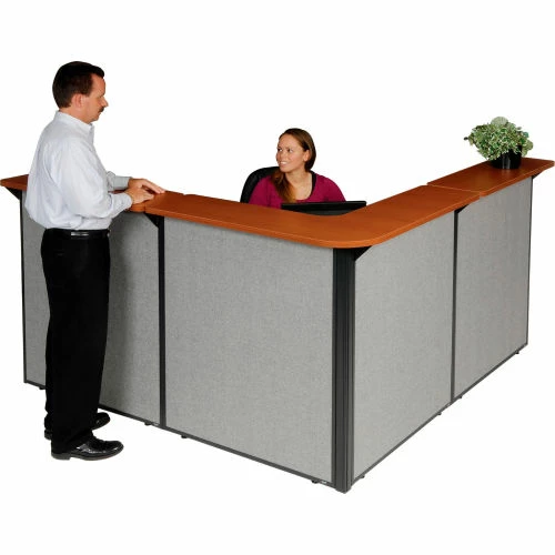 Interion By Global Industrial Interion® L-Shaped Reception Station, 80"W x 80"D x 44"H, Cherry Counter, Gray Panel - Image 7