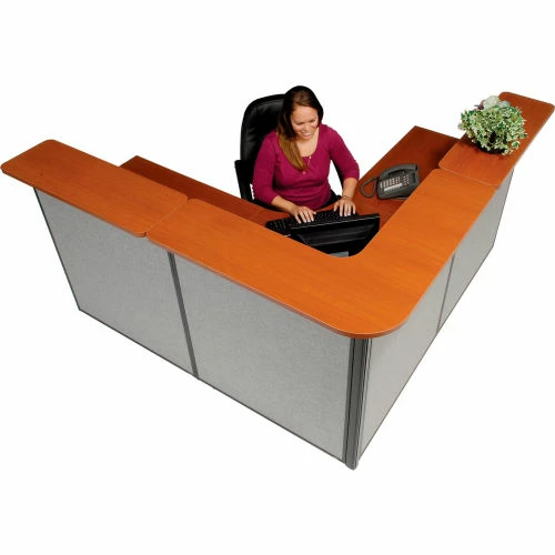 Interion By Global Industrial Interion® L-Shaped Reception Station, 80"W x 80"D x 44"H, Cherry Counter, Gray Panel - Image 8