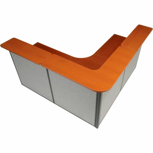 Interion By Global Industrial Interion® L-Shaped Reception Station, 80"W x 80"D x 44"H, Cherry Counter, Gray Panel - Image 9