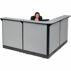 Interion By Global Industrial Interion® L-Shaped Electric Reception Station, 80"W x 80"D x 46"H, Gray Counter, Gray Panel