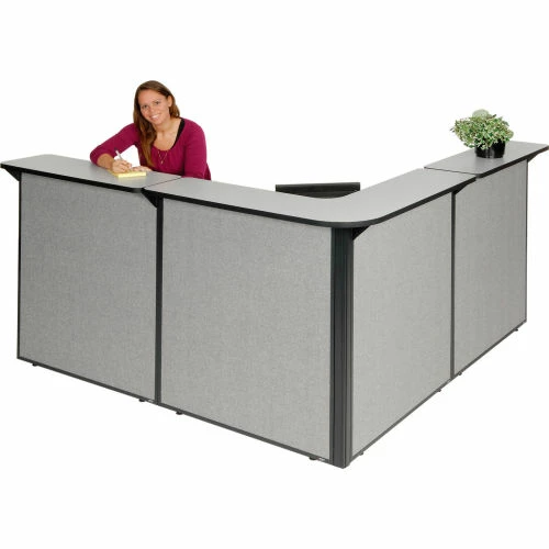Interion By Global Industrial Interion® L-Shaped Reception Station, 80"W x 80"D x 44"H, Gray Counter, Gray Panel