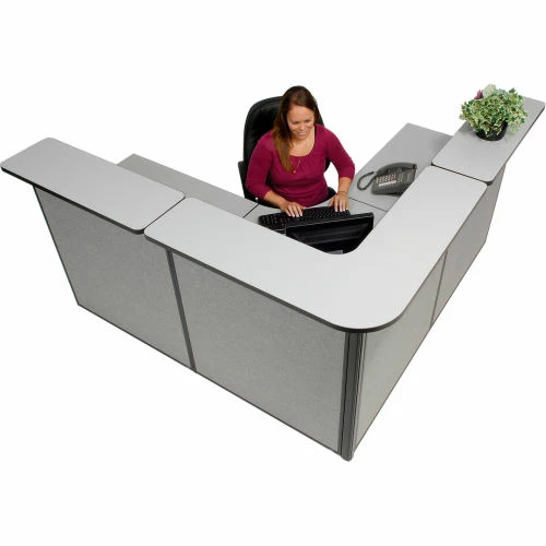 Interion By Global Industrial Interion® L-Shaped Reception Station, 80"W x 80"D x 44"H, Gray Counter, Gray Panel - Image 5