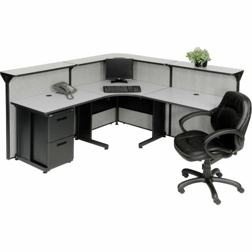 Interion By Global Industrial Interion® L-Shaped Reception Station, 80"W x 80"D x 44"H, Gray Counter, Gray Panel - Image 6