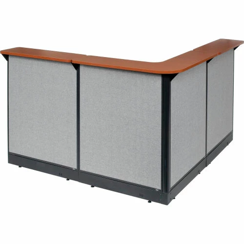 Interion By Global Industrial Interion® L-Shaped Reception Station w/Raceway 80"W x 80"D x 46"H Cherry Counter Gray Panel - Image 4