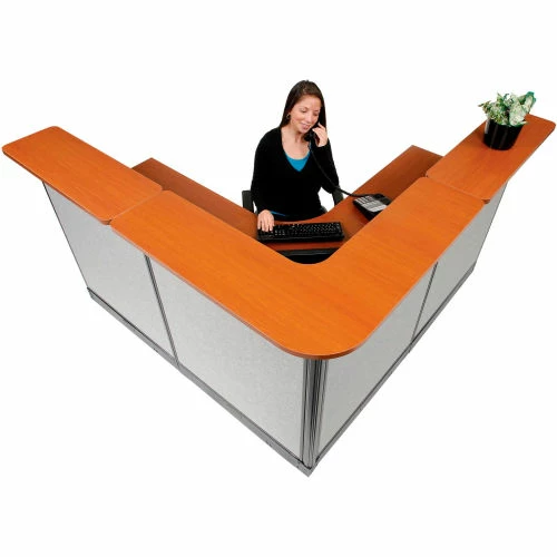 Interion By Global Industrial Interion® L-Shaped Reception Station w/Raceway 80"W x 80"D x 46"H Cherry Counter Gray Panel - Image 5