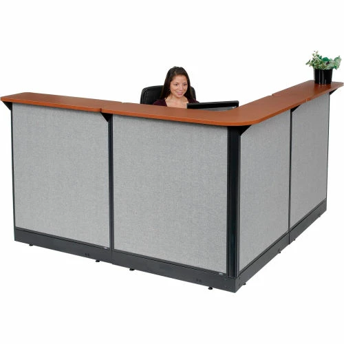Interion By Global Industrial Interion® L-Shaped Reception Station w/Raceway 80"W x 80"D x 46"H Cherry Counter Gray Panel - Image 6