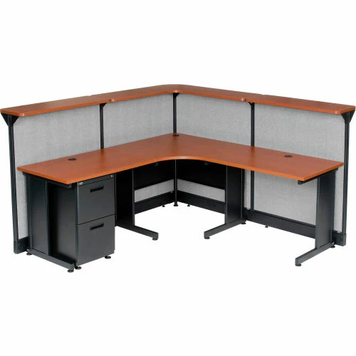 Interion By Global Industrial Interion® L-Shaped Reception Station w/Raceway 80"W x 80"D x 46"H Cherry Counter Gray Panel - Image 7