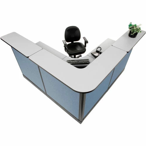 Interion By Global Industrial Interion® L-Shaped Reception Station With Raceway, 80"W x 80"D x 46"H, Gray Counter, Blue Panel - Image 2