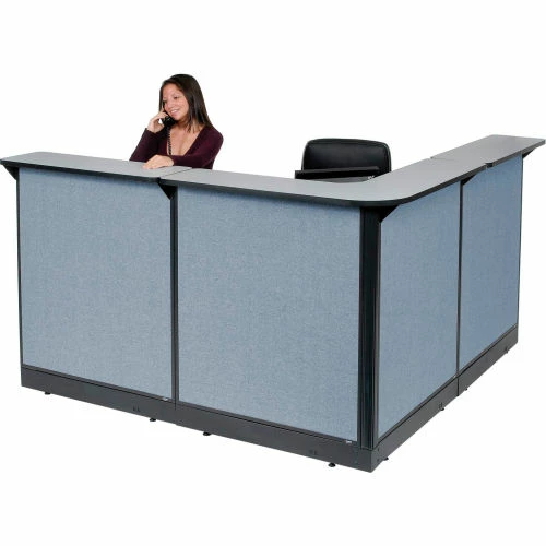 Interion By Global Industrial Interion® L-Shaped Reception Station With Raceway, 80"W x 80"D x 46"H, Gray Counter, Blue Panel - Image 5