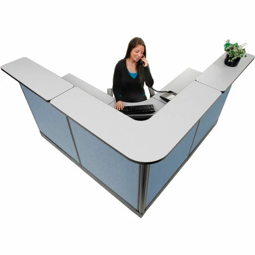 Interion By Global Industrial Interion® L-Shaped Reception Station With Raceway, 80"W x 80"D x 46"H, Gray Counter, Blue Panel - Image 6