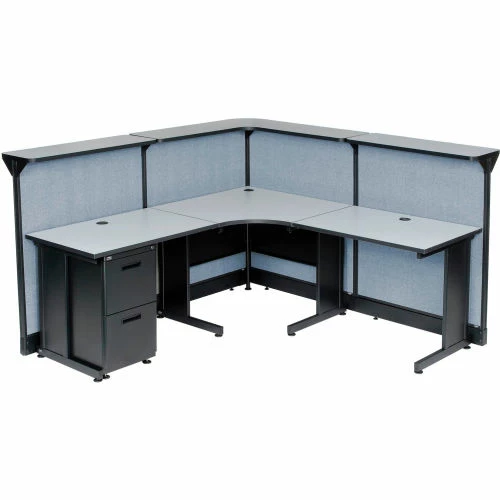 Interion By Global Industrial Interion® L-Shaped Reception Station With Raceway, 80"W x 80"D x 46"H, Gray Counter, Blue Panel - Image 7