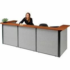 Interion By Global Industrial Interion® U-Shaped Reception Station, 124"W x 44"D x 44"H, Cherry Counter, Gray Panel