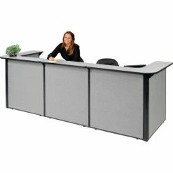 Interion By Global Industrial Interion® U-Shaped Reception Station, 124"W x 44"D x 44"H, Gray Counter, Gray Panel