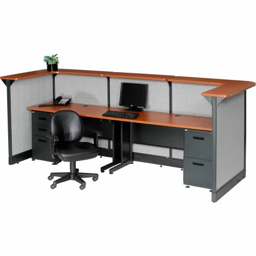 Interion By Global Industrial Interion® U-Shaped Reception Station w/Raceway 124"W x 44"D x 46"H Cherry Counter Gray Panel - Image 2