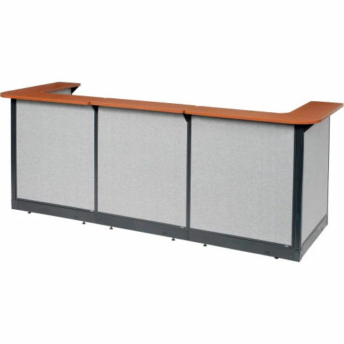 Interion By Global Industrial Interion® U-Shaped Reception Station w/Raceway 124"W x 44"D x 46"H Cherry Counter Gray Panel - Image 4