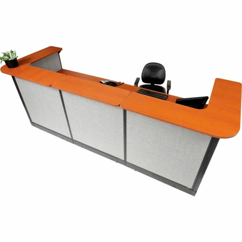 Interion By Global Industrial Interion® U-Shaped Reception Station w/Raceway 124"W x 44"D x 46"H Cherry Counter Gray Panel - Image 5